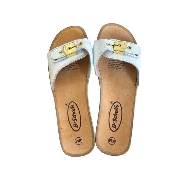 VTG. DR.‎ SCHOLL'S WHITE LEATHER BUCKLE SANDALS SLIDES SIZE 8. - Picture 4 of 7